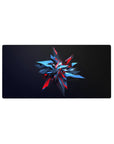 Mouse pad featuring Cyber Shard design, 32x16 inches, with metallic blue and crimson red shards for a sharp, futuristic, high-tech workspace.