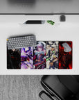28x12 inches anime girl mouse pad in smoky black, electric violet, icy white, and molten red for edgy vibes.