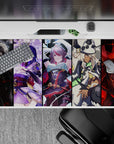 40x20 inches anime desk pad in smoky black, electric violet, icy white, and molten red for edgy attitude.