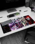 36x16 inches anime girl desk pad showing a lineup of five fierce female characters like a collector poster.