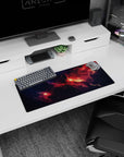 Fiery space nebula scene stretching across a 28x12 inches mouse pad, like a window to the stars.
