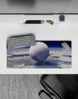 Deep sky blue gradient mouse pad, 28x12 inches, calm dreamy sci-fi mood with subtle star specks.