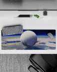 Deep sky blue gradient mouse pad 32x12 inches, calm dreamy space vibe with subtle star specks.