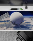 Deep sky-blue gradient desk pad 40x20 inches with cool, calm sci-fi mood and cozy late-night vibe.