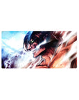 Mouse pad with Eren’s Titan transformation, 32x16 inches, featuring vivid colors, electrifying details, and an intense battle aura.