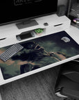 Fiery rage 40x20 anime desk mat with Eren’s Titan transformation, featuring dark shadows and fiery highlights for a dramatic and intense battlefield scene