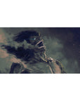 Eren's Titan transformation 40x20 desk pad featuring dark shadows and fiery highlights, capturing the raw energy of his transformation in a breathtaking battlefield scene