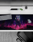 36x16 inches mouse pad with Evangelion Unit-01 awakening, blending neon pinks, purples, and a divine halo to capture destruction and divine glory.