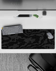 32x12 inches mouse pad with black-on-black camouflage, featuring textured charcoal and graphite patterns for a modern and minimalist look.