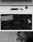 32x16 inches mouse pad with black-on-black camouflage design, featuring textured charcoal and graphite patterns for a sleek, minimalist aesthetic.