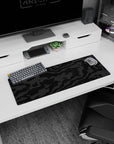 Artistic 32x12 inches mouse pad featuring black-on-black camouflage, with charcoal and graphite textures for a sophisticated, modern effect.