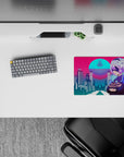 Small-sized 14x10 mouse pad with anime guardian design adds bold cyberpunk energy to any desk or workspace