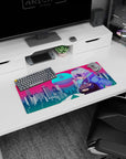 Dynamic Cyber City Guardian artwork on 28x12 mouse pad perfect for celebrating anime and cyberpunk fusion