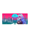 Streamlined Cyber City Guardian mouse pad 28x12 featuring neon city for bold workspace flair