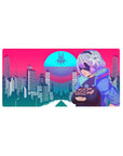 Cyber City Guardian mouse pad 32x16 featuring futuristic city for gaming or workspace energy with flair