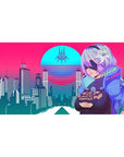 Cyber City Guardian mouse pad 40x20 featuring anime-style character and neon cityscape for bold cyberpunk style