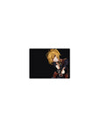 Classic anime girl mouse pad 14x10 inches with uniformed blond character on deep black background, crisp details.