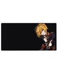 32x16 inches anime girl mouse pad with blond uniformed officer on deep black background, crisp details.