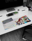 32x12 inches anime mouse pad featuring emerald-haired girl biting a blue rose as allies stand behind.