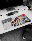 32x16 inches anime mouse pad showing emerald-haired armored girl biting blue rose, allies behind.
