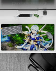 Anime mouse pad 32x16 inches featuring a calm archer in mystical armor by a glowing forest spring, perfect for fantasy fans.