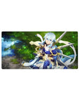 Anime mouse pad 32x16 inches featuring a mystical armored archer by a glowing forest spring, perfect for fantasy lovers.