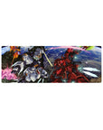 32x12 inches anime mouse pad with Nu Gundam vs Sazabi over Earth, beam trails and debris detail.