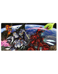 32x16 inches anime mouse pad with Gundam space battle over Earth, beam trails and cockpit-style details.