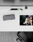 Edgy purple and smoky grey anime mouse pad 14x10 inches with torn shirt detail and violet lace pop.