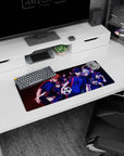 Isagi Yoichi Blue Lock mouse pad 28x12 inches, calm front stance as teammates crowd behind him.