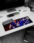 Isagi Yoichi front and center on Blue Lock anime mouse pad 32x12 inches, teammates crowding behind.