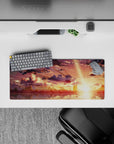 Anime mouse pad 28x12 inches featuring a golden sky with amber, peach, and violet hues, and two serene silhouettes.