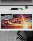Anime mouse pad 32x16 inches featuring a serene golden sky with silhouettes, dreamy clouds, and warm amber hues.