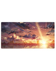 Anime mouse pad 32x16 inches featuring silhouettes against a golden sky with amber, peach, and violet hues.