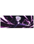 32x12 inch mouse pad featuring Satoru Gojo with commanding powers in striking purple and black hues