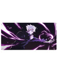 32x16 inch mouse pad featuring Satoru Gojo commanding limitless powers with purple and black intensity