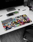 Modern 32x16 inches mouse pad with Luffy, Zoro, Nami, and the Straw Hat Pirates in Wano attire, capturing the action of the Wano Arc.