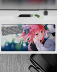 32x16 inches anime desk mouse pad in pastel pink, teal and white sparkles, soft romantic vibe.