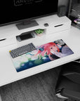28x12 inches anime girl mouse pad featuring shy pink-haired girl with big ribbons and festival-like bokeh lights.