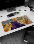 Ikki Tousen Kanu Unchou anime girl mouse pad 32x16 inches, eyes closed, untouchable vibe on dragon pattern.
