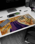 40x20 inches Ikki Tousen Kanu Unchou desk pad, eyes closed, untouchable pose, tiger tattoo detail.