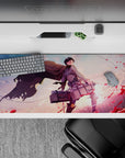 36x16 inches mouse pad with Levi Ackerman in battle, blade soaked in crimson against a golden battlefield for power.