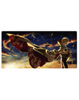 Anime mouse pad 32x16 inches featuring Minato from Naruto against a sunset sky, capturing a powerful and emotional scene.