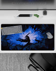 32x16 inches mouse pad with Guts in his Berserker Armor, glowing blue light, and jagged shadows, perfect for adding fierce and dramatic intensity to your desk.