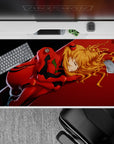 40x20 inches mouse pad with Asuka Langley Soryu and Unit-02 design, blending crimson hues and golden highlights to represent strength and vulnerability.