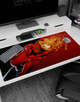 Large 40x20 inches mouse pad featuring Asuka Langley Soryu and Unit-02 design, with bold crimson hues and golden accents for a perfect emotional homage.