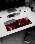 My Hero Academia mouse pad, 28x12 inches, featuring Asta's Devil Union Mode design with crimson flames and a burning red eye for intense power.