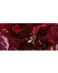Mouse pad featuring Asta's Devil Union Mode design, 36x16 inches, with a crimson inferno, burning red eye, and demonic aura for intense energy.