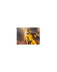 Classic anime mouse pad 14x10 inches with hero charging through rubble, cape flared, cinematic burst.