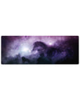 Violet nebula stardust desk mouse pad 32x12 inches with speckled stars and dreamy cosmic haze.